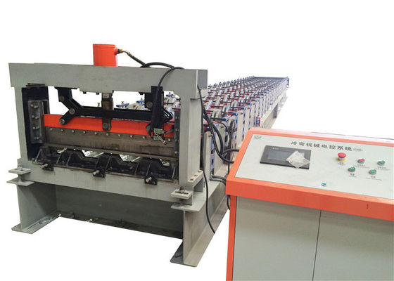 Metal Floor Deck Roll Forming Machine 4Kw PLC Control Automatic Crimping